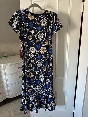 Ann Taylor Black Maxi Dress with Blue, Cream & White Floral Print